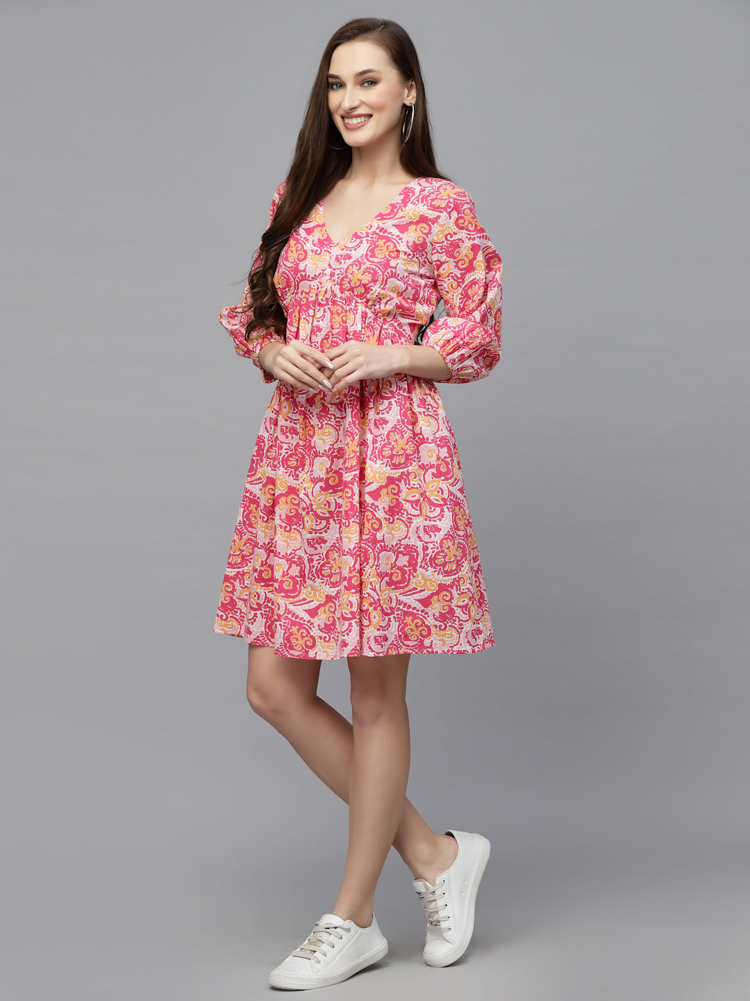 Floral printed Cotton Flared Dress