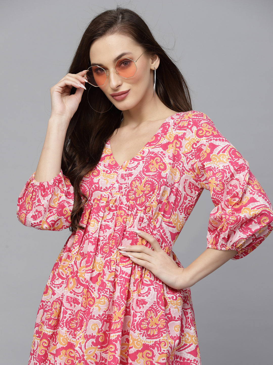 Floral printed Cotton Flared Dress