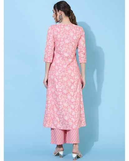 Peach Floral cotton Set