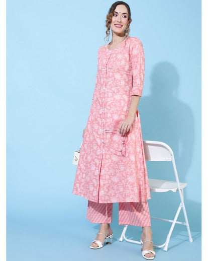 Peach Floral cotton Set
