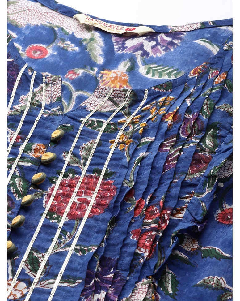 Blue Cotton Printed Fit & Flare Dress
