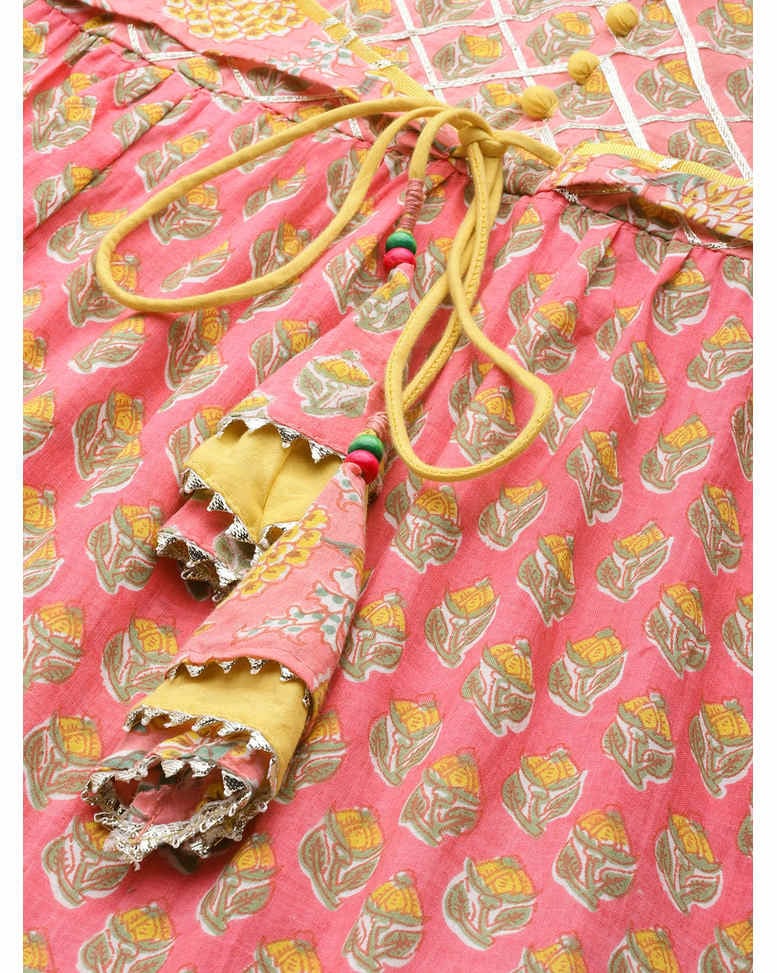 Pink Cotton Printed Fit & Flare Dress