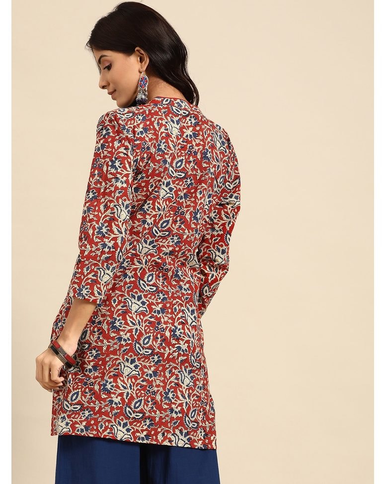 Maroon Cotton Printed Kurti