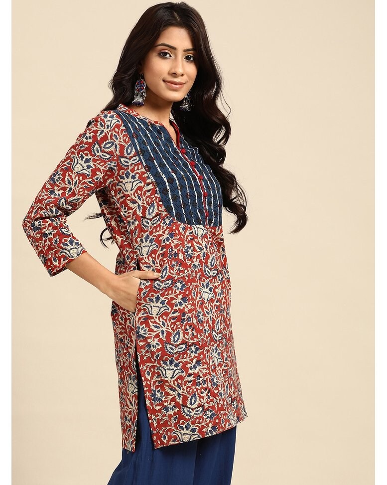 Maroon Cotton Printed Kurti