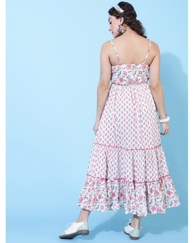 White Cotton Printed Fit and Flare Dress