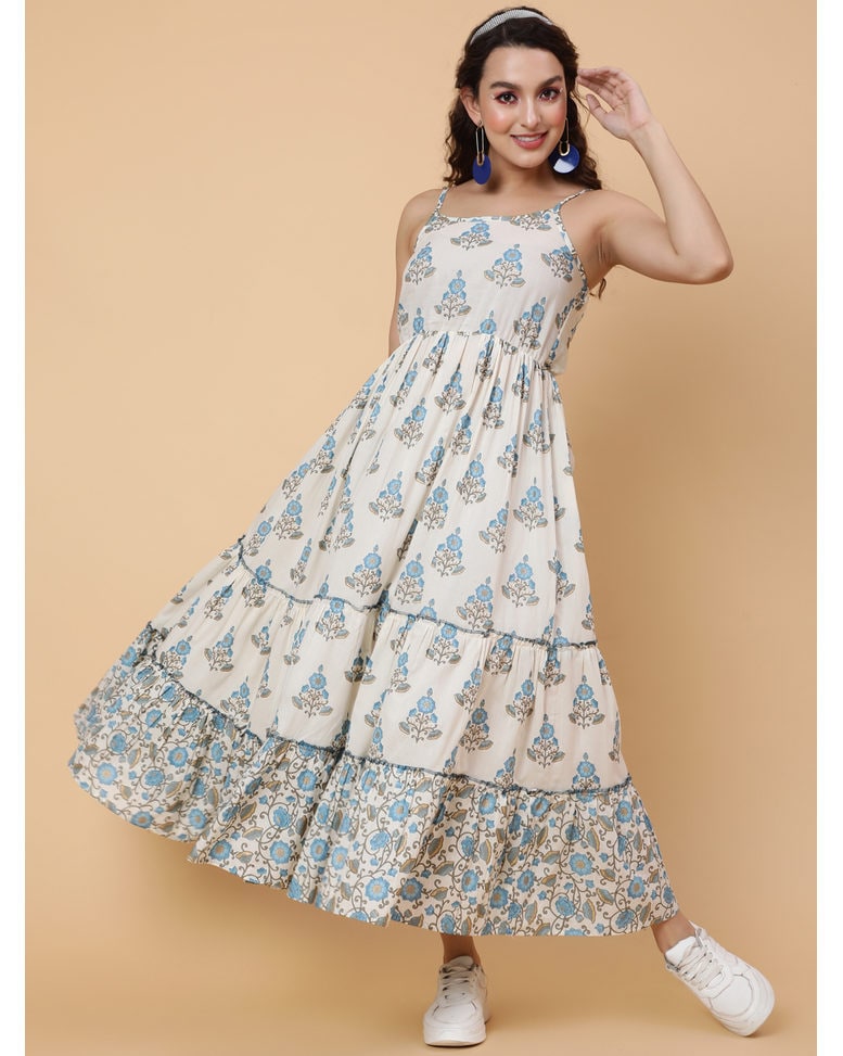 Ethnic Motifs Printed Gathered Detailed Cotton Maxi Dress