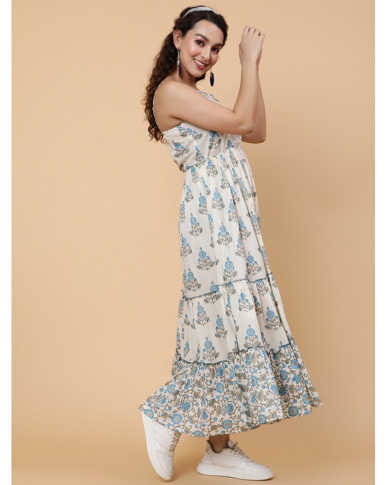 Ethnic Motifs Printed Gathered Detailed Cotton Maxi Dress