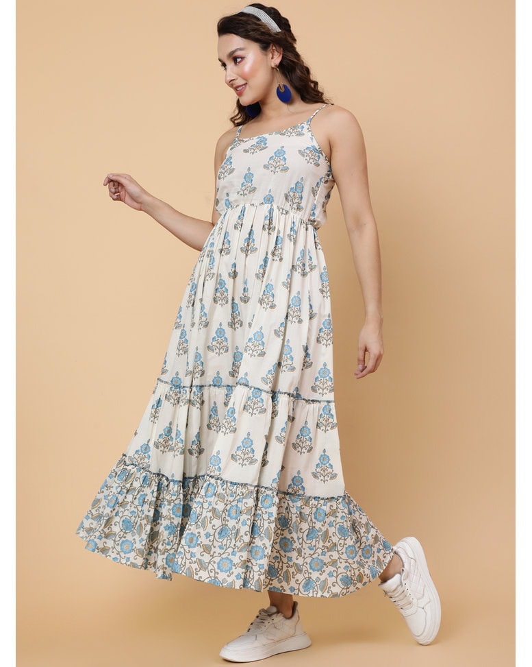Ethnic Motifs Printed Gathered Detailed Cotton Maxi Dress