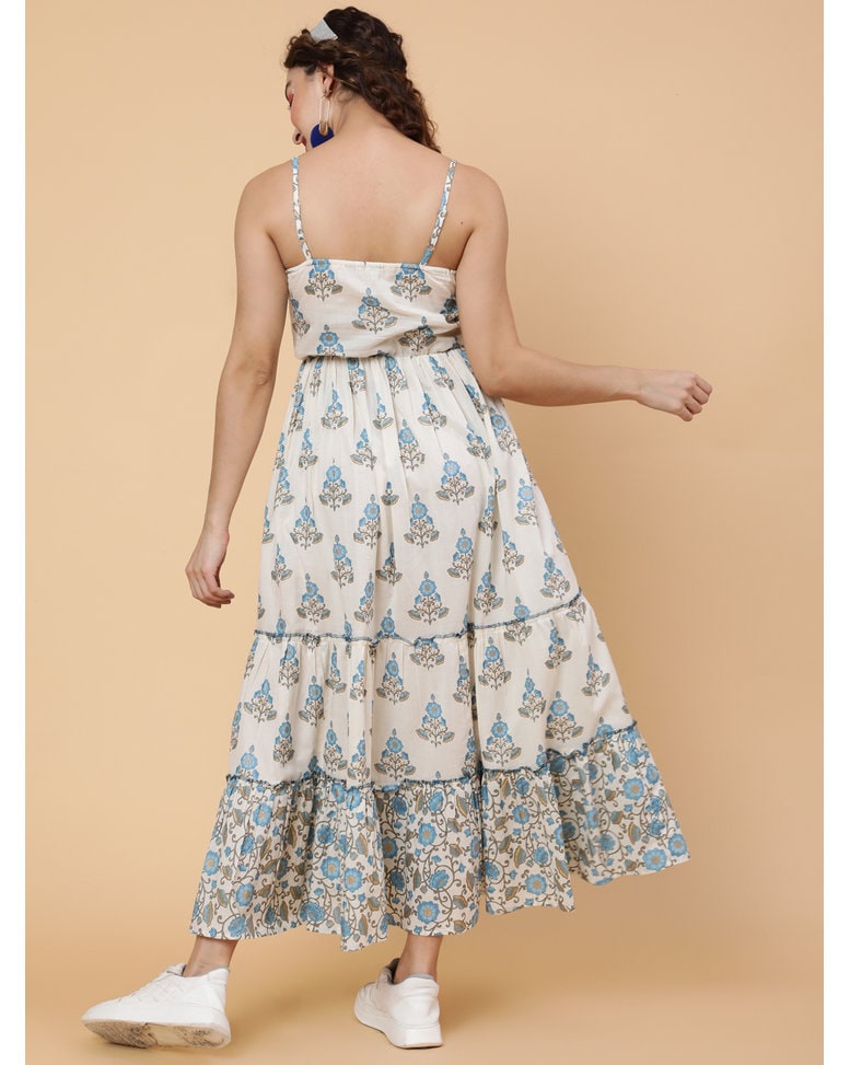 Ethnic Motifs Printed Gathered Detailed Cotton Maxi Dress