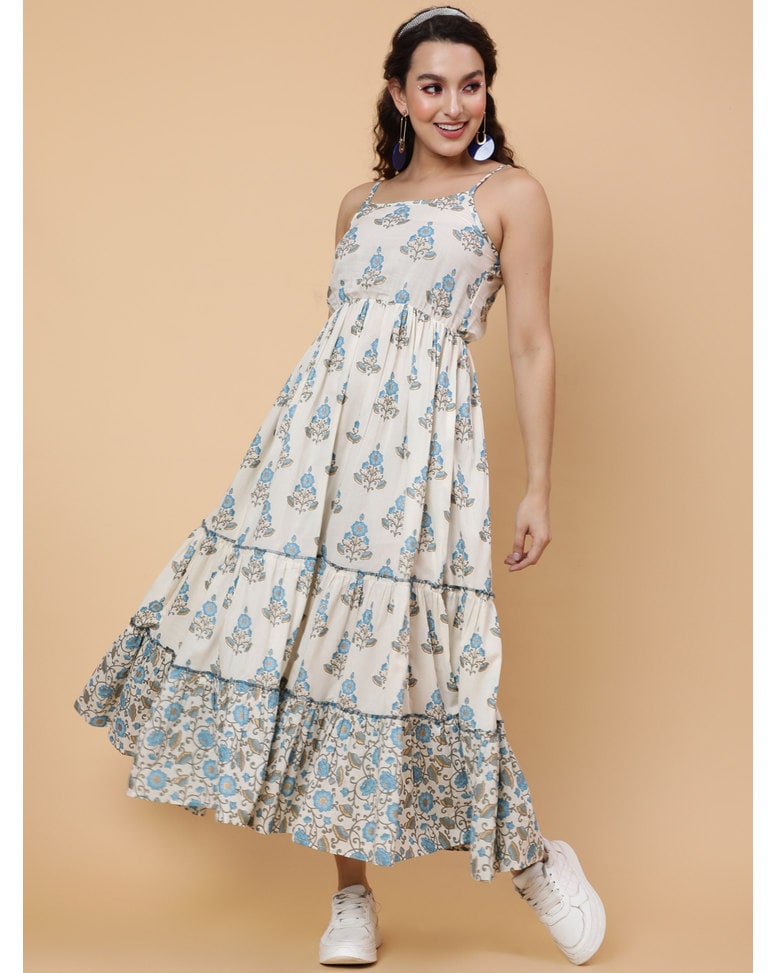 Ethnic Motifs Printed Gathered Detailed Cotton Maxi Dress