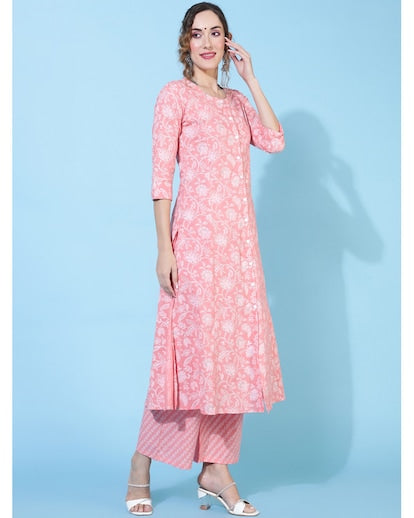 Peach Floral cotton Set