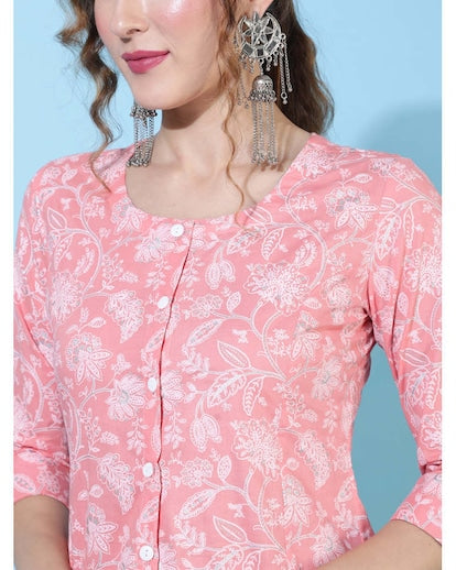 Peach Floral cotton Set