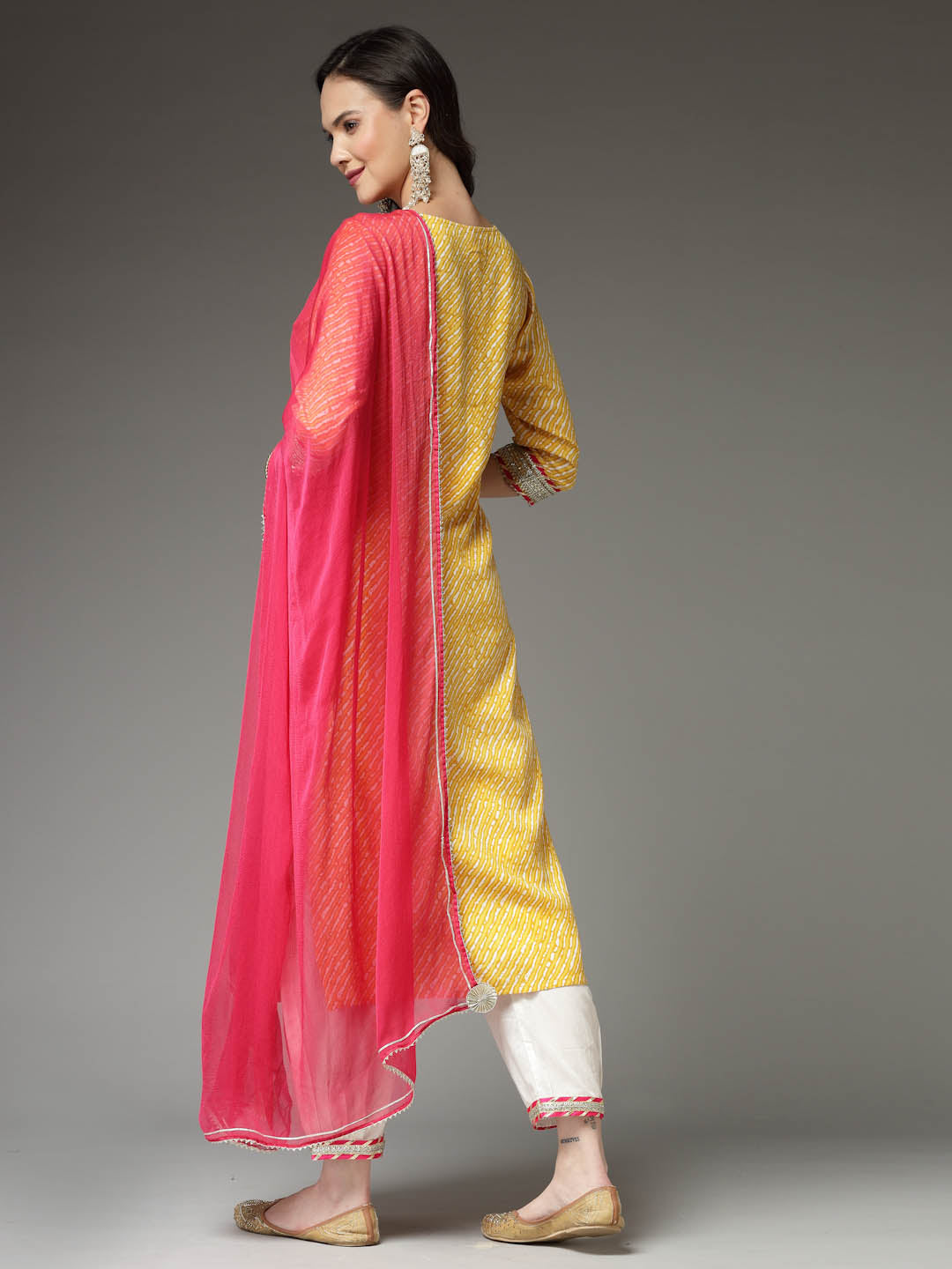 Lehariya Printed & Embroidered Rayon Kurta Pant Dupatta Set