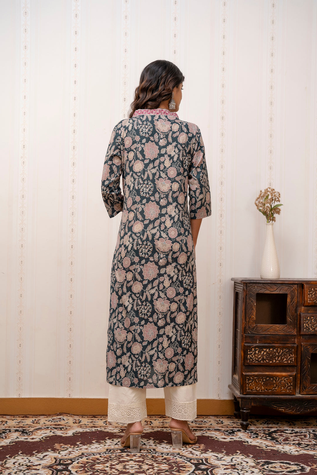 Green Printed Straight Kurta