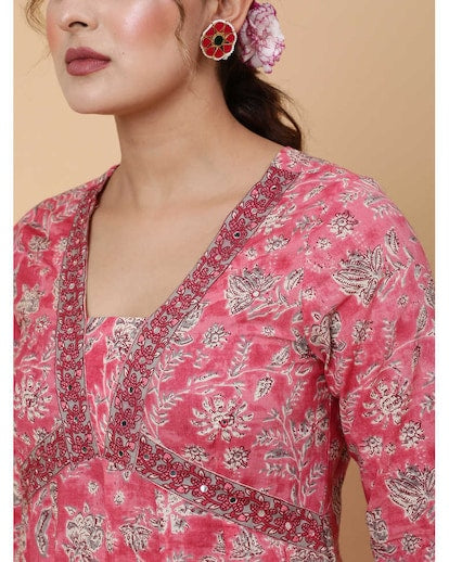 Fuchsia floral print flared dress