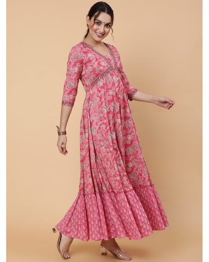 Fuchsia floral print flared dress