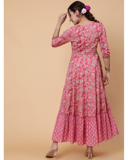 Fuchsia floral print flared dress