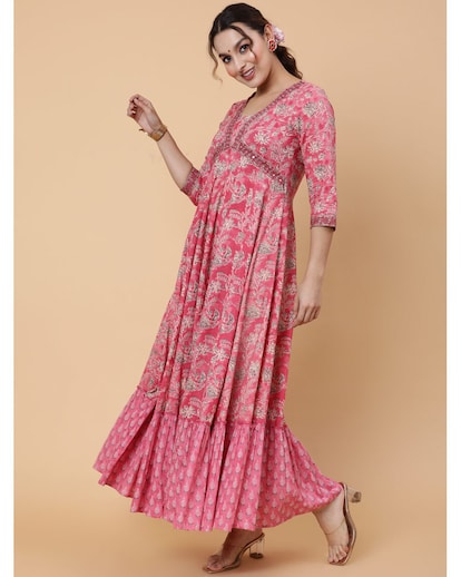 Fuchsia floral print flared dress