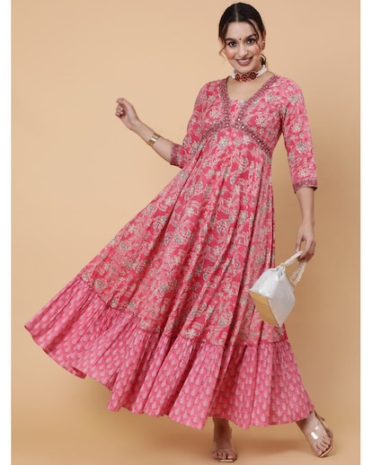 Fuchsia floral print flared dress
