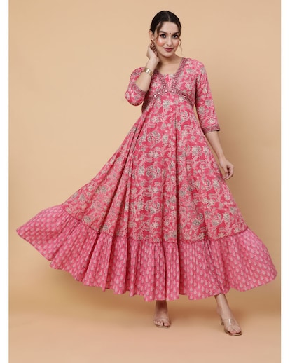 Fuchsia floral print flared dress