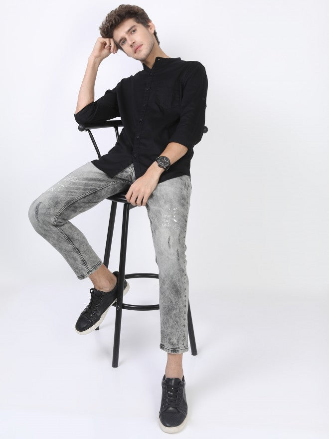 Men Black Solid Slim Fit Casual Shirt
