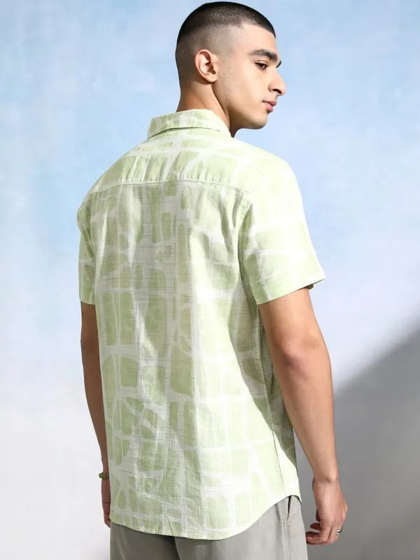 Men Green Printed Regular Fit Casual Shirt
