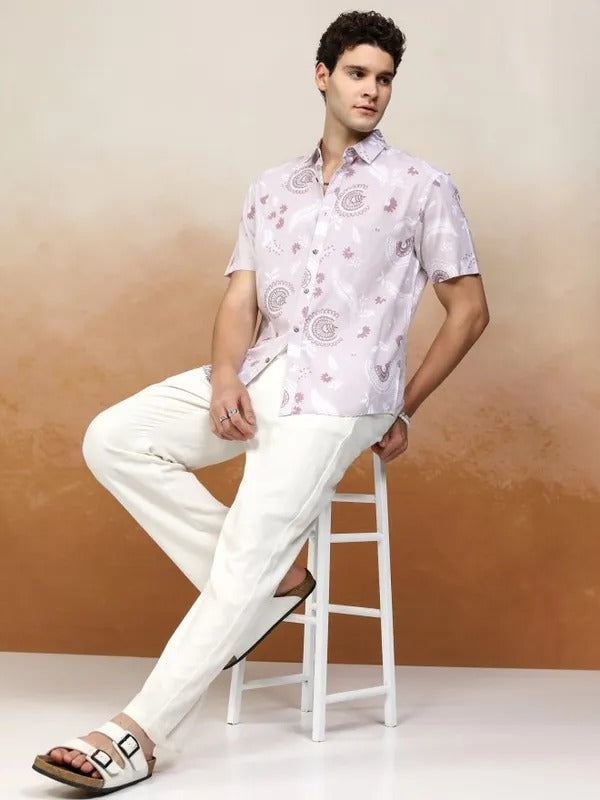 Men Pink Printed Relaxed Fit Casual Shirt