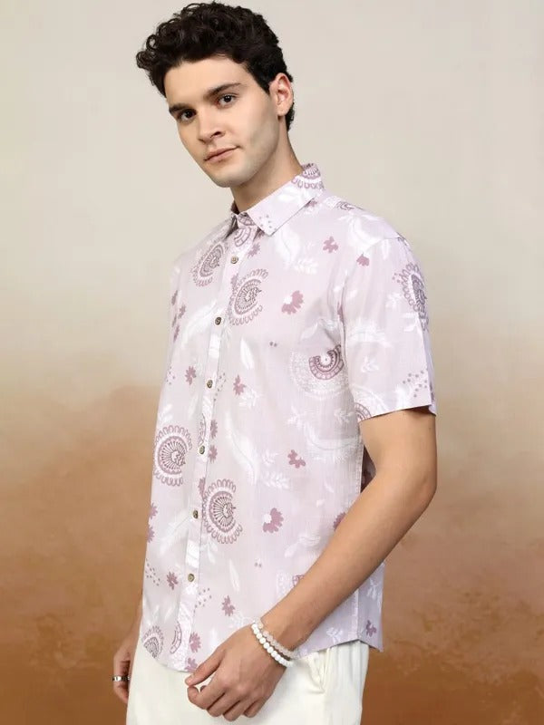 Men Pink Printed Relaxed Fit Casual Shirt