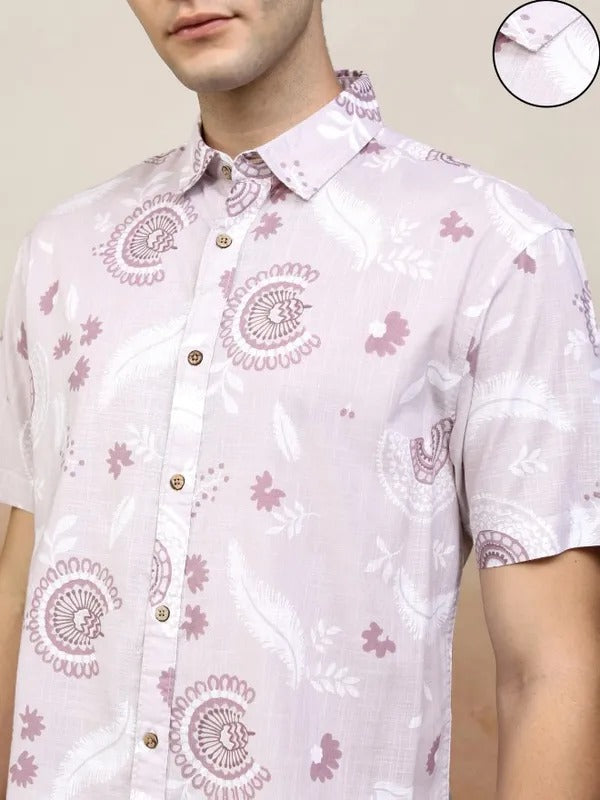 Men Pink Printed Relaxed Fit Casual Shirt