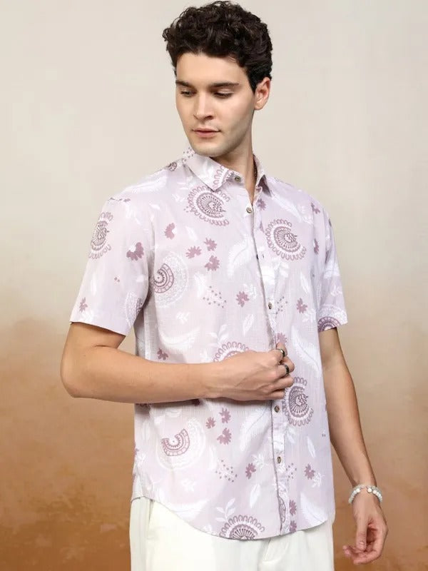 Men Pink Printed Relaxed Fit Casual Shirt
