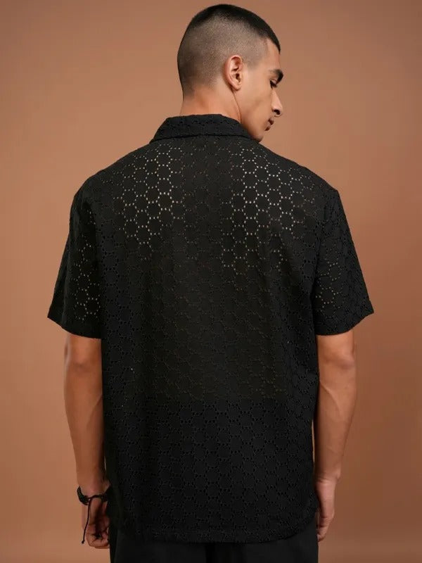 Men Black Solid Relaxed Fit Casual Shirt