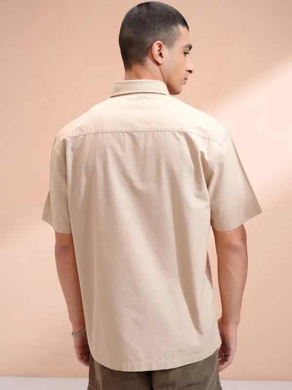 Beige Solid Relaxed Fit Casual Shirt