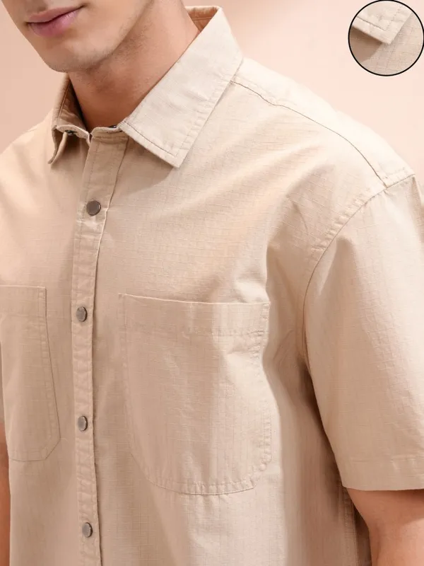 Beige Solid Relaxed Fit Casual Shirt