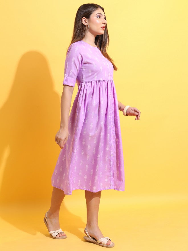 Women Lavender Printed A-Line Dress