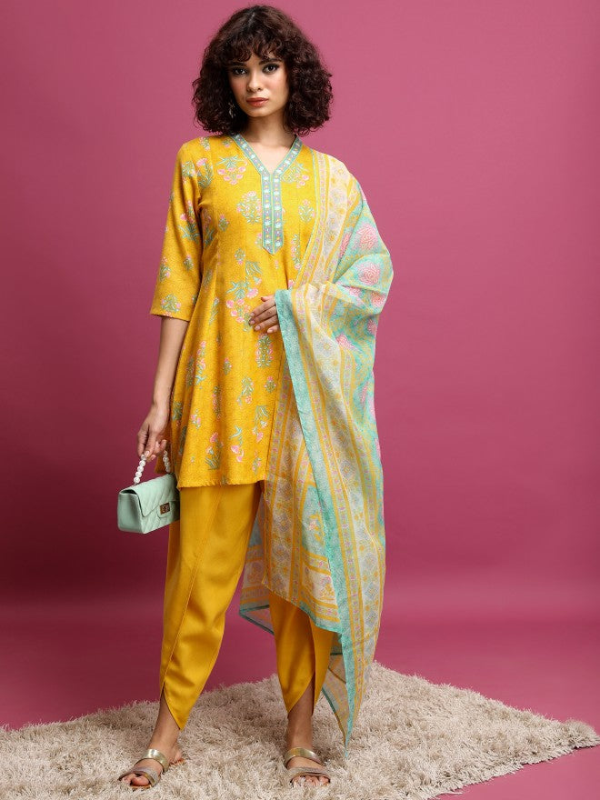 Women Yellow Printed Kurta Sets