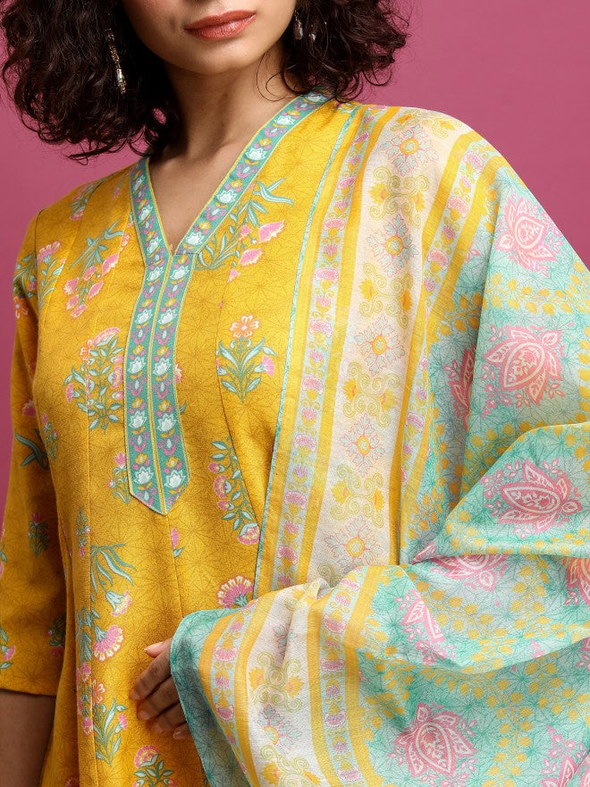 Women Yellow Printed Kurta Sets