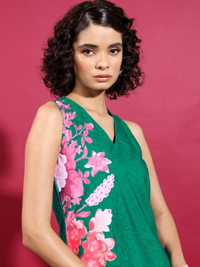 Women Green Printed Straight Kurta