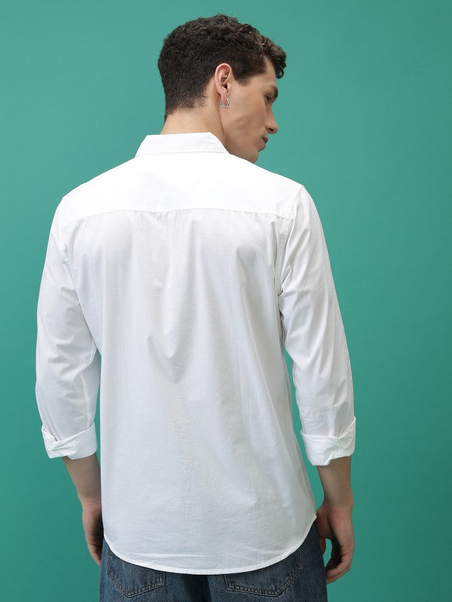 Men White Solid Slim Fit Casual Shirt