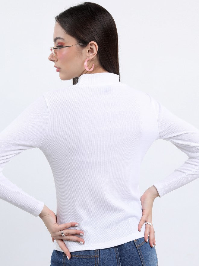 Women White Solid Regular Top