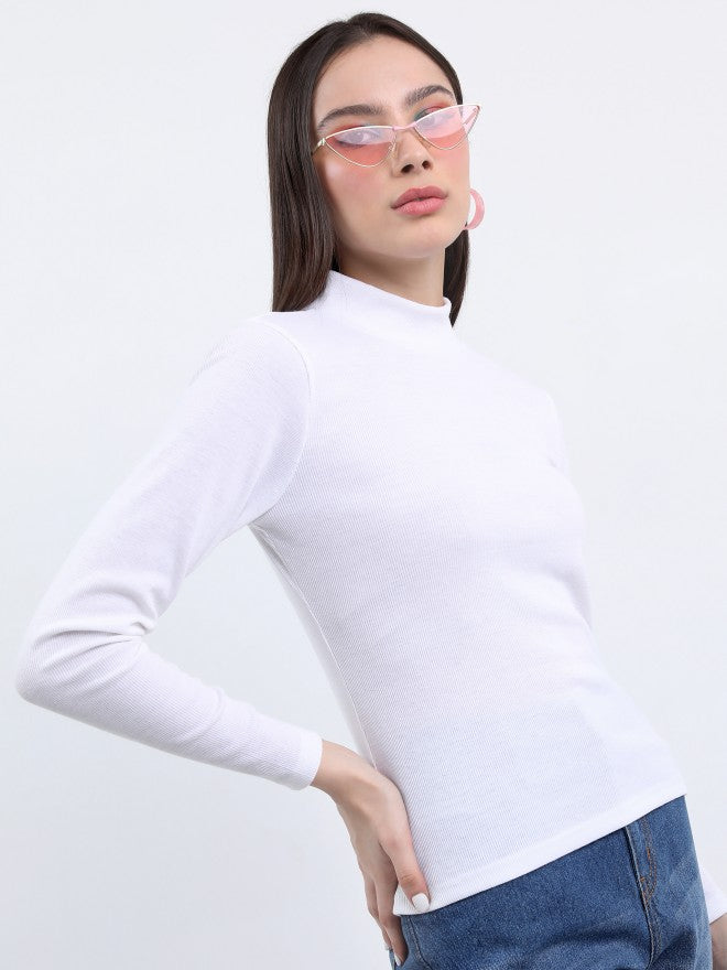 Women White Solid Regular Top