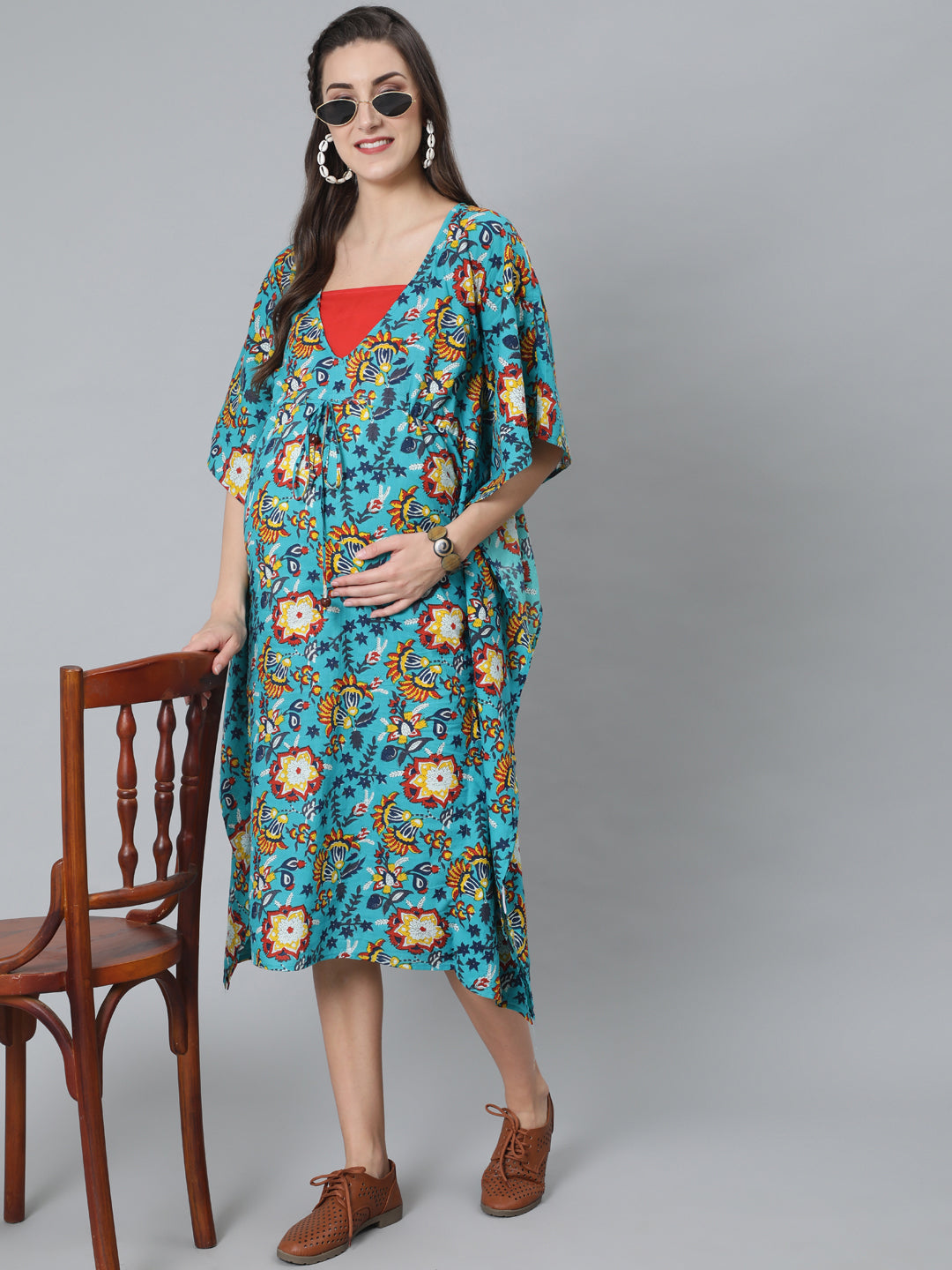 Green Maternity Kaftan Dress