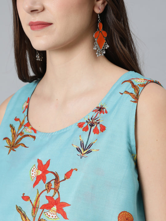 Blue Floral Print Maternity Dress