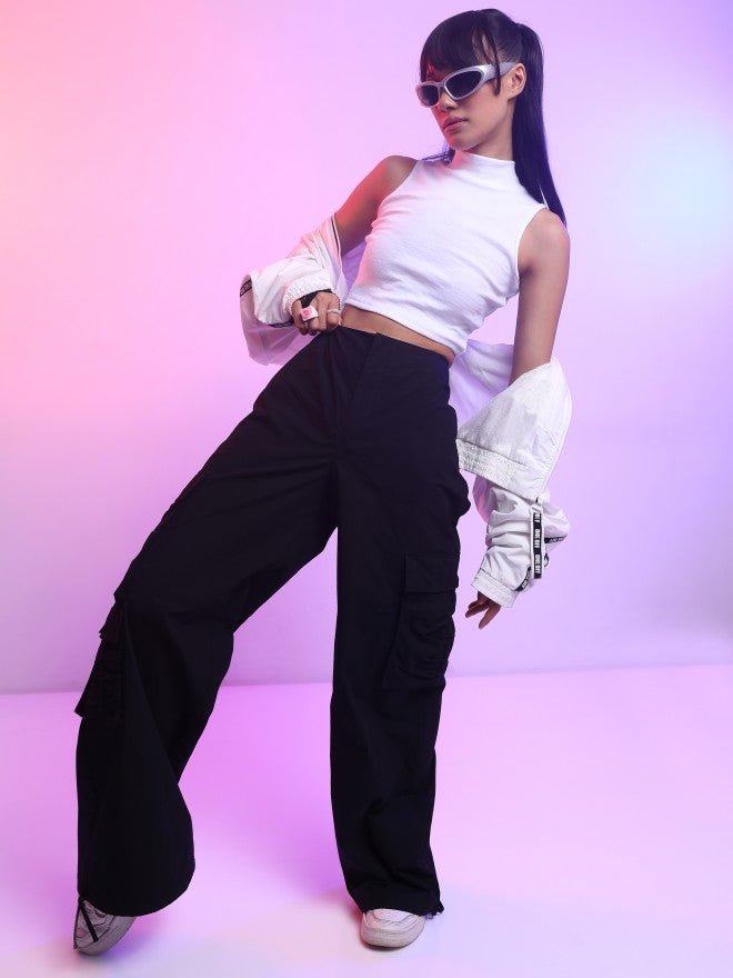Women White Solid Crop Top