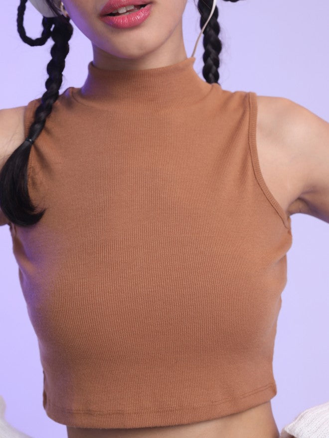 Women Streetwise Brown Printed Crop Top