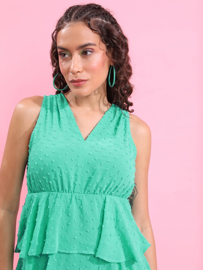 Green Solid Fit and Flare Dress