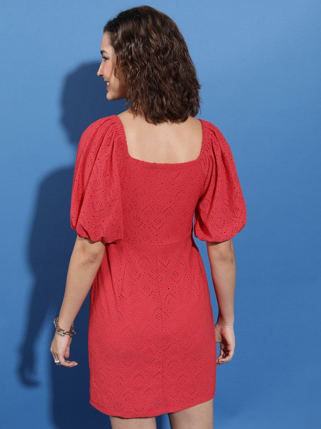 Women Red Solid Fit & Flare Dress