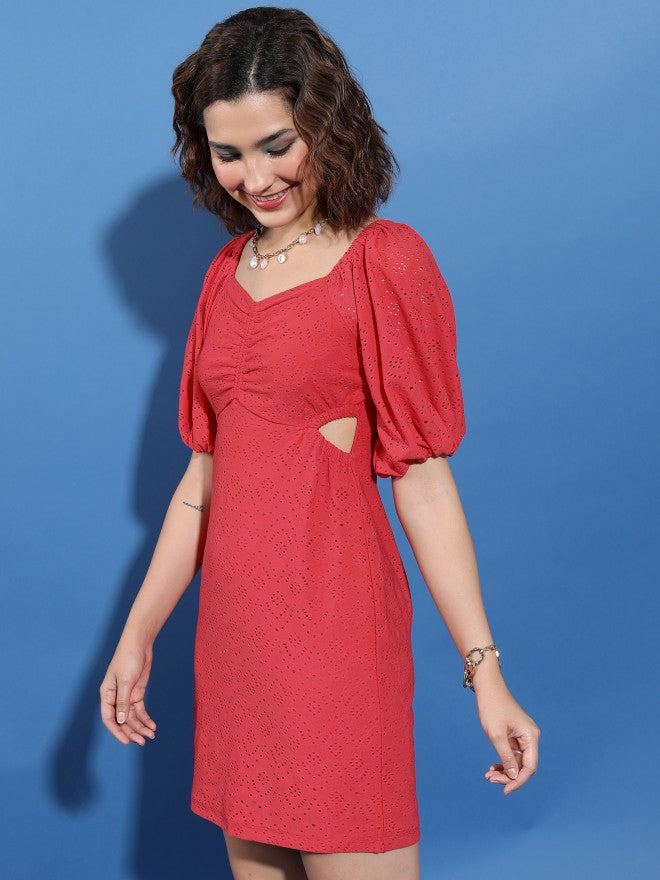 Women Red Solid Fit & Flare Dress