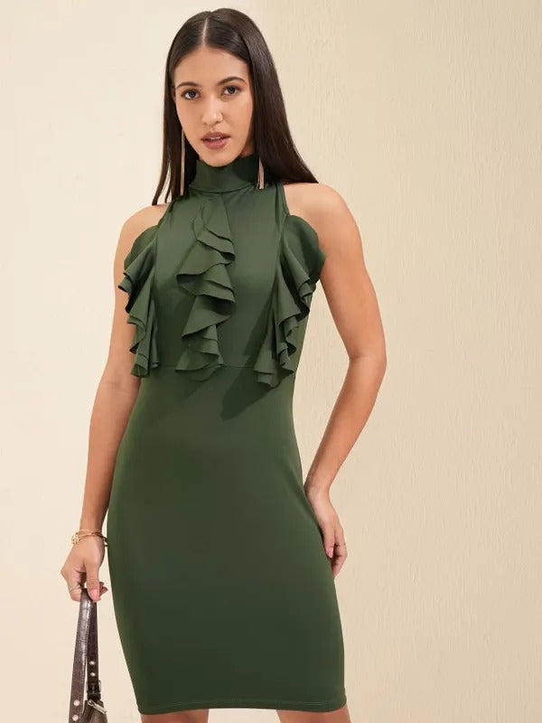 Women Olive Solid Bodycon Dress