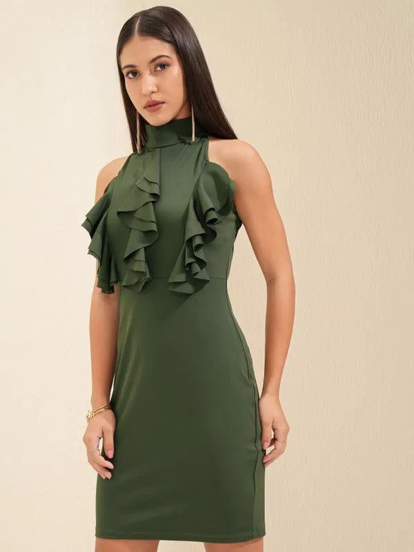 Women Olive Solid Bodycon Dress