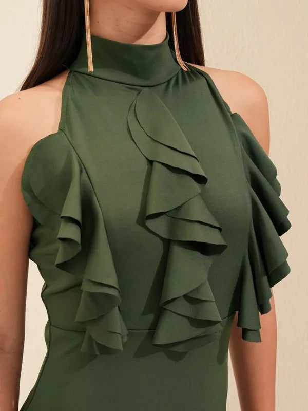 Women Olive Solid Bodycon Dress